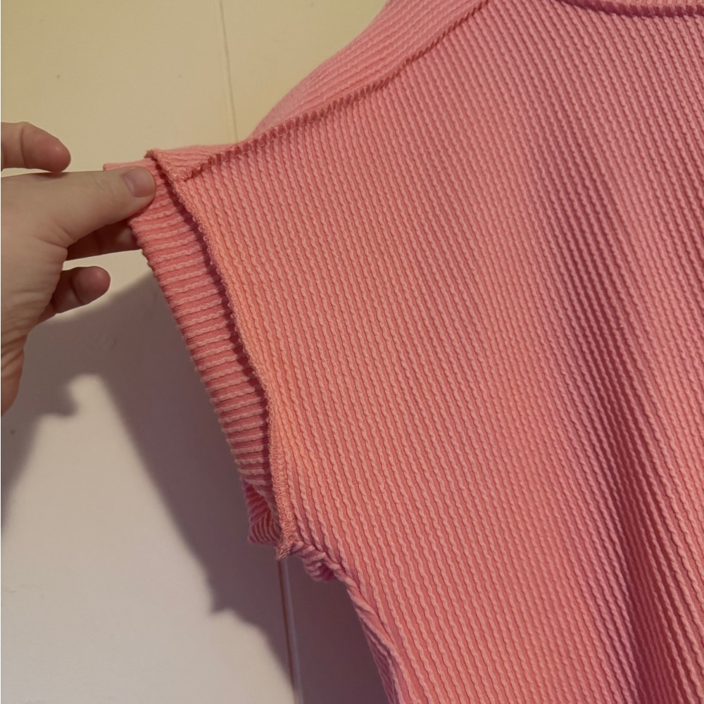 Solid Raised Rib Drop Shoulder Tops - Picture 3 of 10